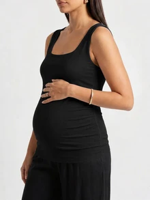 Modmama Casual mångsidig enfärgad åtsittande linne för gravida - Svart - Visa 4