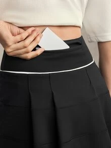 Activina 女款拼色休閒百搭運動迷你裙 - 黑色 - 查看 3