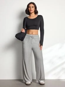 SHEIN Sports Women's Striped Casual Daily Travel Sports Long Pants - White - View 7