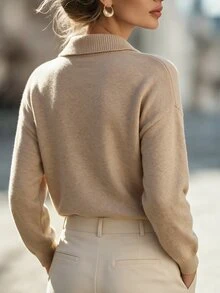 Velvienne Plus Size Vintage Frog Button Long Sleeve Pullover Sweater - Apricot - View 2