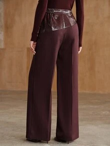 Anewsta Women's Elegant Burgundy Loose Fit Pants, Urban Modern, Casual Commute - Burgundy - View 2