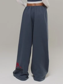 Musera Sport Contrast Colour Piping Elasticated Waist Graphic Printed Low Rise Baggy Joggers Active Outdoors Workout Gym Terra Peak - Blue - View 4