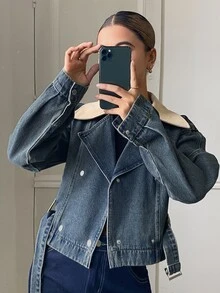 DAZY Women's Short Washed Vintage Loose Denim Jacket And Outerwear - Medium Wash - View 1