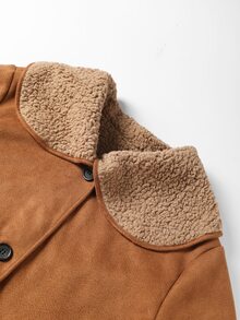 GlowEve CURVE Women's Plus Size Brown Shearling Jacket With Buttons, Fashion Style Winter Thanksgiving Holiday Going Out Casual Baggy - Brown - View 3