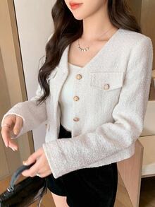 DAZY Women's Solid Color Fashion Versatile Daily Wear Overcoat - White - View 5