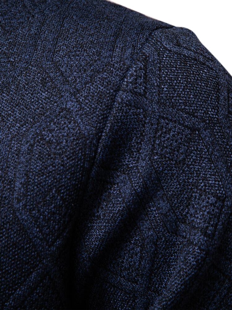 Manfinity Homme Men's Autumn/Winter Thermal Lined V-Neck Long Sleeve Casual Versatile Sweater - Navy Blue - View 3