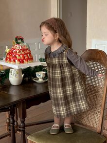 DAZY Infant/Toddler (Girl) Plaid Casual Loose Korean Style Dress - Coffee Brown - View 5