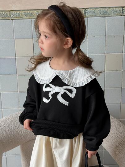 DAZY Infant/Toddler (Girl) Round Neck Long Sleeve Bow Sweatshirt