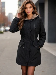 Editum Women's Solid Color Thermal Lined Casual Versatile Winter Padded Coat - Black - View 7