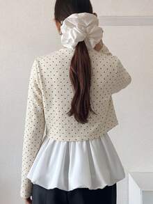 FRIFUL Women's Polka Dot Colorblock Camisole Top And Long Sleeve Cardigan Casual 2 Pieces Set - Beige - View 2
