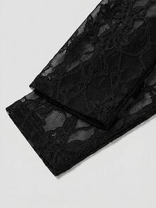 SHEIN Clasi 女款抓皺植絨修身彈性棕色優雅休閒街頭派對長袖秋冬中長洋裝 - 黑色 - 查看 6