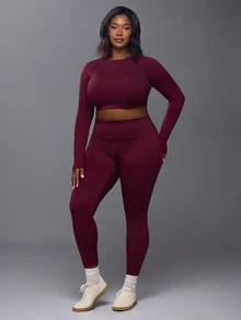 Voyena Women's Plus Size Solid Color Backless Long Sleeve Top And Leggings Casual Daily Sports Set - Purple - View 6