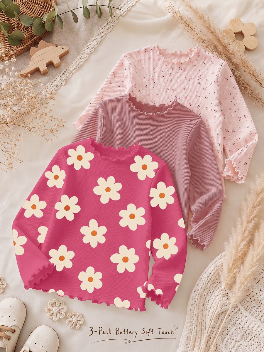 3PCS Young Girls T-Shirts - Multicolor - View 1