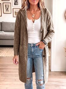 SHEIN Women's Solid Color Casual Versatile Daily Outing Cardigan - Mocha Brown - View 7