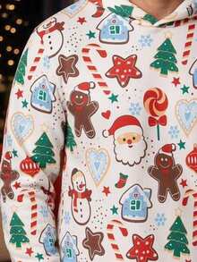 SHEIN [Excl, Baby & Kids]Christmas Cartoon Print Long Sleeve Hoodie Sweatshirt For Men - Multicolor - View 4