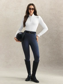 Activina Women's Contrast Lace Button Design Long Sleeve Equestrian Top - White - View 7