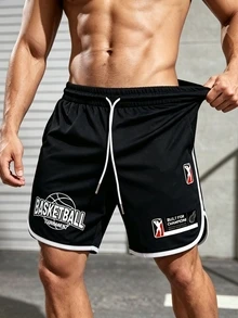 Sport MetroGents Men's Letter Print Drawstring Waist Pocket Sports Shorts - Black - View 3
