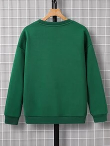 SHEIN 青少年男孩休閒極簡聖誕圖案寬鬆版長袖衛衣，適合秋季 - 綠色 - 查看 3