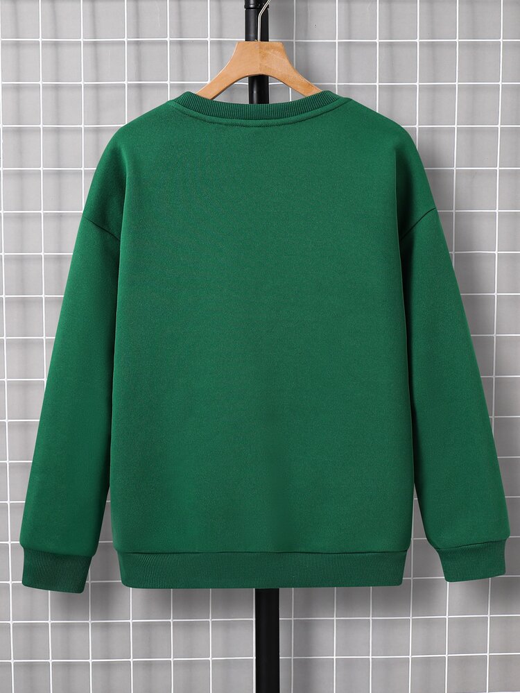 SHEIN Sweatshirt Lengan Panjang Longgar Minimalis Kasual Motif Natal untuk Remaja Laki-laki, Cocok untuk Musim Gugur - Hijau - View 2