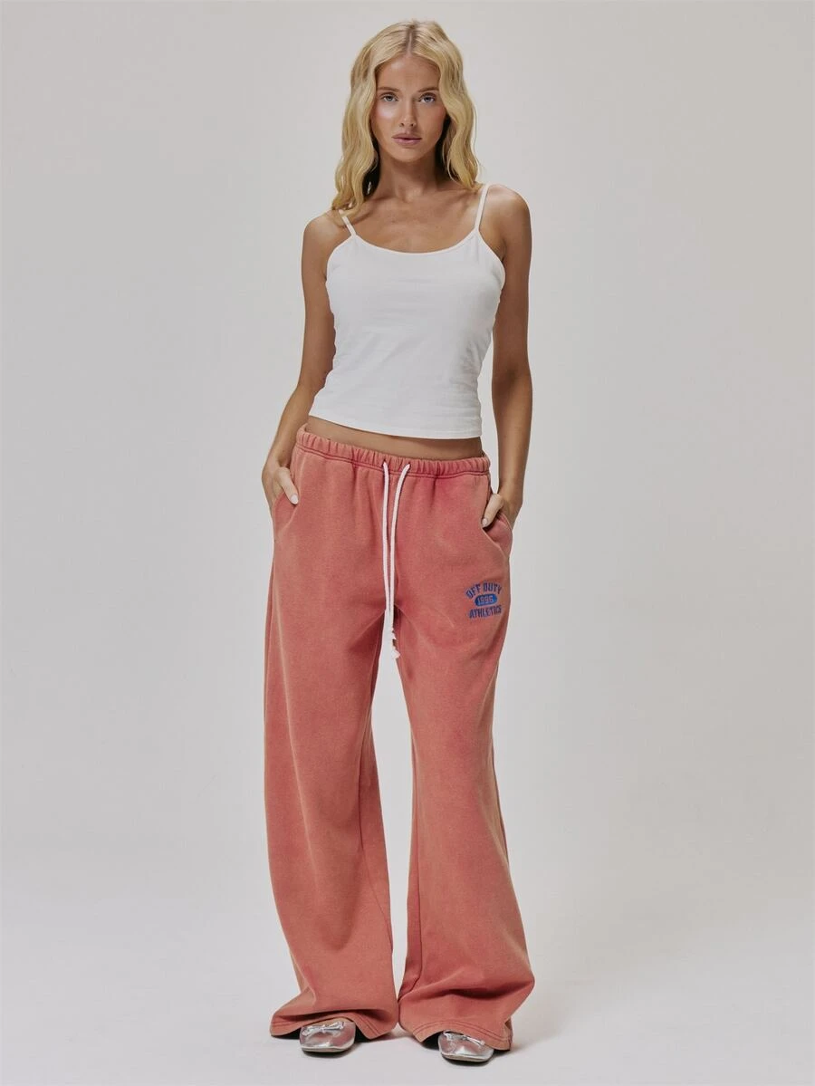 MUSERA Red Graphic Embroidered Tie Waist Loose Fit Jogger Cute Daily Vintage Y2K Back To School Primary - Red - View 1