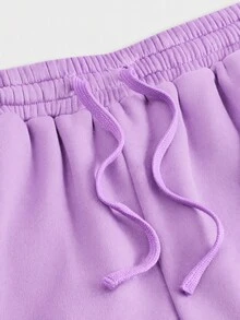 SHEIN Girlism 青少年女孩紫色連帽兩件套，雙拉鍊秋季夾克搭配直筒寬鬆長褲，學院風，適合返校季與街頭穿搭 - 紫色 - 查看 10