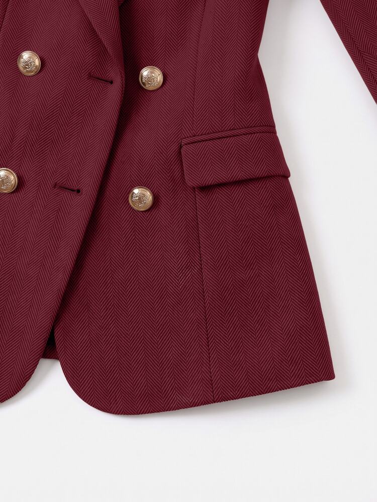 GlowEve CURVE Plus Size Women's Daily Commute Patchwork Colorblock Blazer - Burgundy - View 5