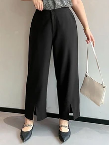 Dazy Plus 純色商務休閒修身九分大尺碼女款黑色長褲 - 黑色 - 查看 3