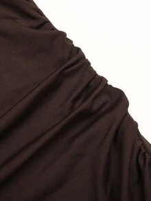 SHEIN Tween Girl Tween Girl Autumn/Winter Elegant Solid Knit Square Neck Flared Sleeve Long Sleeve Multi-Layer Ruffle Asymmetrical Hem Waist-Cinching Long Dress - Brown - View 5