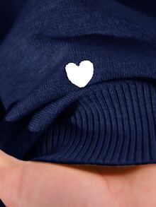CosyJoli 女款大尺碼心形刺繡基礎開襟衫 秋冬款 - 藍白色 - 查看 8