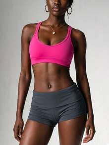 SHEIN Core Rhythm Seamless Knit Women's Sports Bra - Hot Pink - View 4