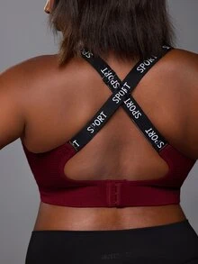 Voyena Women's Letter Strap Daily Fitness Sports Bra - Burgundy - View 5