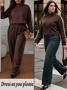 Sweetra CURVE Sweatshirt Pendek Kasual Sporty Ukuran Plus Wanita - Coffee Brown - View 4