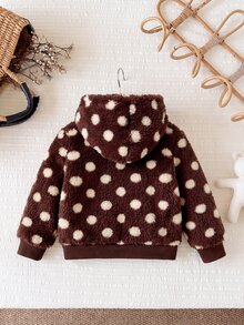 SHEIN LMoss Kids Baby Girl Casual Solid Color Cute Heart Pattern Fuzzy Hooded Winter Jacket - Multicolor - View 2