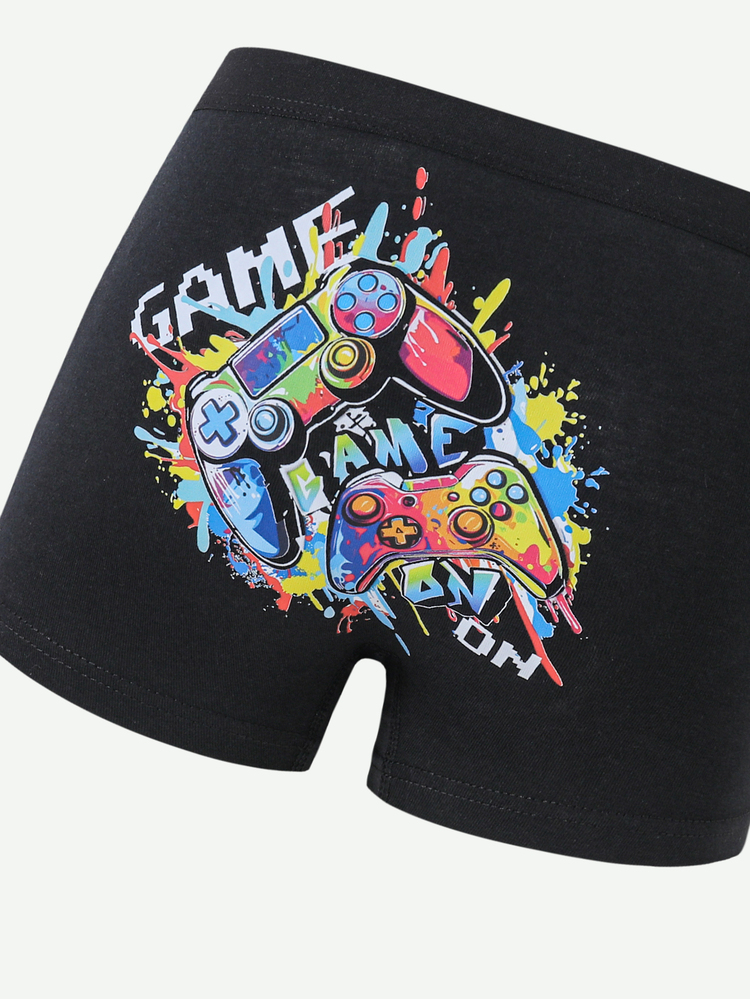 SHEIN School Boy Lingerie Young Boys Cotton Comfortable Cute Colorful Game Console Game Controller Red Blue Black Multi-Color Multi-Print 6pcs Boxer Briefs - Multicolor - View 4