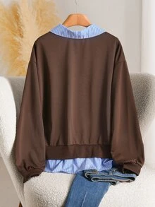 CosyJoli Women's Colorblock Casual Versatile Everyday Long Sleeve Sweatshirt - Brown - View 2