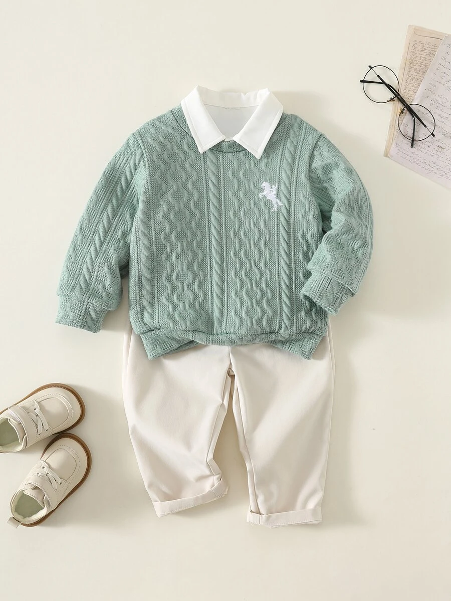 SHEIN 2pcs Baby Boy Autumn/Winter Casual Sweatshirt And Pants Set - Multicolor - View 1
