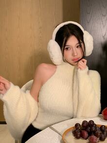 DAZY Women's Solid Color Halter Top And Cardigan Knit 2 Pieces Set - Beige - View 6