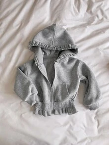 DAZY Sweatshirt Kasual Berkerudung Gaya Korea Warna Polos untuk Bayi/Balita (Perempuan) - Grey - View 6