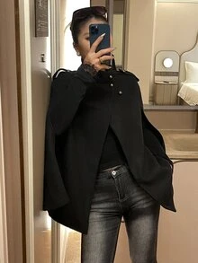 DAZY Women's Solid Color Casual Versatile Daily Wear Overcoat - Black - View 5