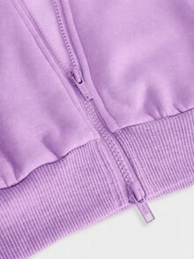 SHEIN Girlism 青少年女孩紫色連帽兩件套，雙拉鍊秋季夾克搭配直筒寬鬆長褲，學院風，適合返校季與街頭穿搭 - 紫色 - 查看 9