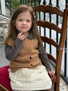 DAZY Infant/Toddler (Girl) Colorblock Korean Style Casual Layered Sweater, Autumn/Winter - Camel - View 7