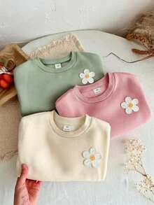 SHEIN 女童 3件組 針織純色圓領寬鬆休閒秋冬衛衣套裝 - 彩色 - 查看 3