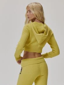 MUSERA Graphic Knitted Zip Through Cropped Hoodie Cute Daily Vintage Y2K Back To School Primary - Yellow - View 5