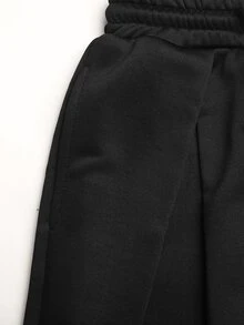 SHEIN Tween女孩秋冬休閒街頭時尚運動長褲，百褶腰頭、彈性抽繩、側邊口袋與寬鬆褲管設計，適合返校與日常穿著，百搭黑色長褲 - 黑色 - 查看 6