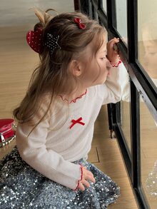 DAZY Infant/Toddler (Girl) Solid Color Bow Ruffle Trim Spring/Summer Top - Beige - View 7