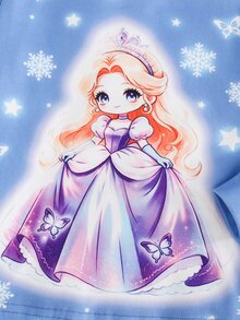 SHEIN 女嬰貼身睡衣套裝，柔軟針織雪花公主圖案，圓領長袖套頭上衣與長褲，2件組，本產品需在紫外線光下發光 - 彩色 - 查看 5