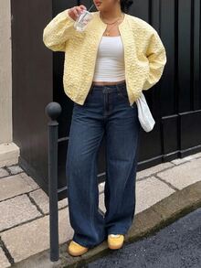 Muchica Plus Size Women's Jacquard Long Sleeve Zip Front Casual Jacket - Multicolor - View 3