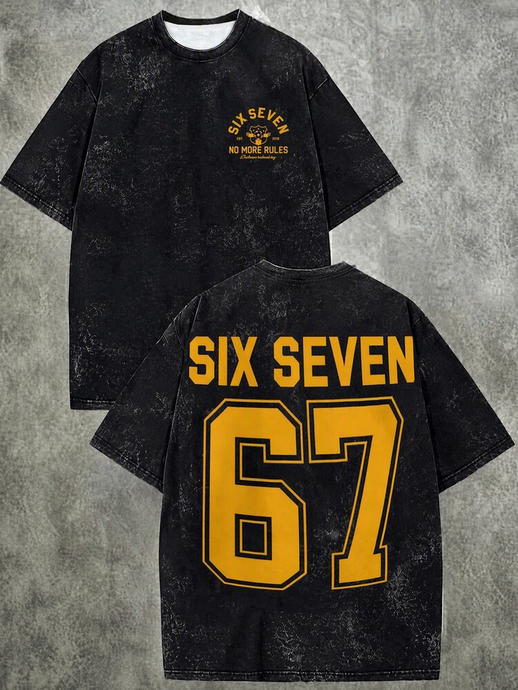 Tween Boy Casual Comfortable Fashion Minimalist Crew Neck Short Sleeve T-Shirt, Classic Tie-Dye Pattern Print, Cool 67 Six & Seven Text Graphic Print, Suitable For Sports - Multicolor - View 2