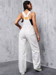 SHEIN EZwear 女款休閒牛仔連身褲，附口袋，適合日常穿著 - 白色 - 查看 2