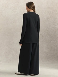 Activina Women's Muslim Modest Autumn Long Sleeve Activewear Set Loose Crew Neck Top Wide Leg Pants 2 Piece Yoga Gym Casual Outfit - Black - View 4